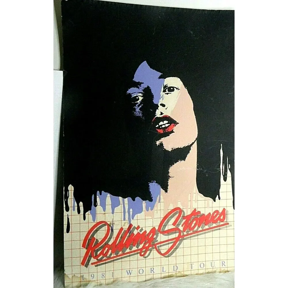 Rolling Stones 1981 World Tour Poster Mick Jagger Michelle Arts 1982 AS IS 24x36